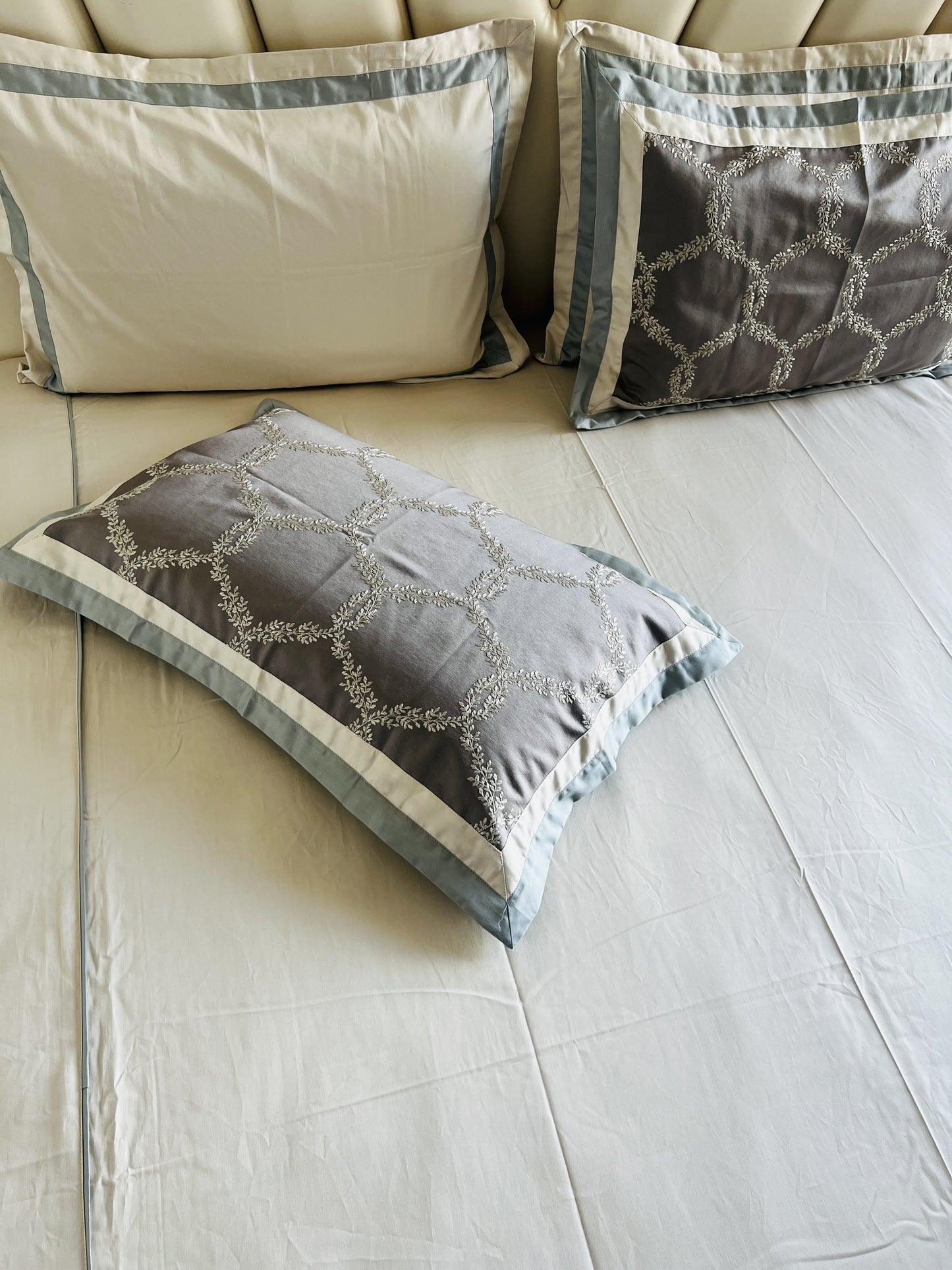 Cream Cotton Luxury Embroidery Bedsheet