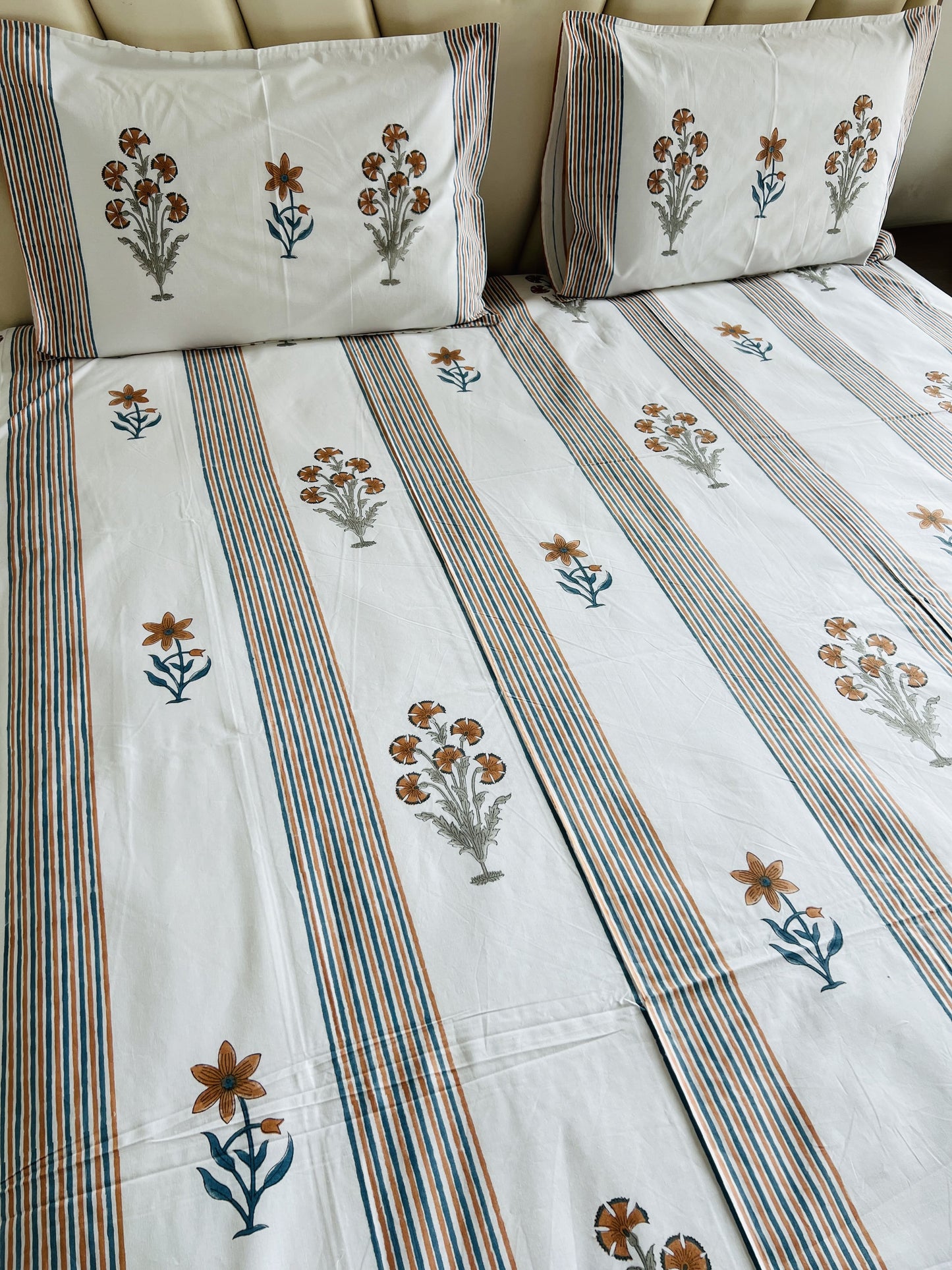 Mustard Stripes Handblock Bedsheet