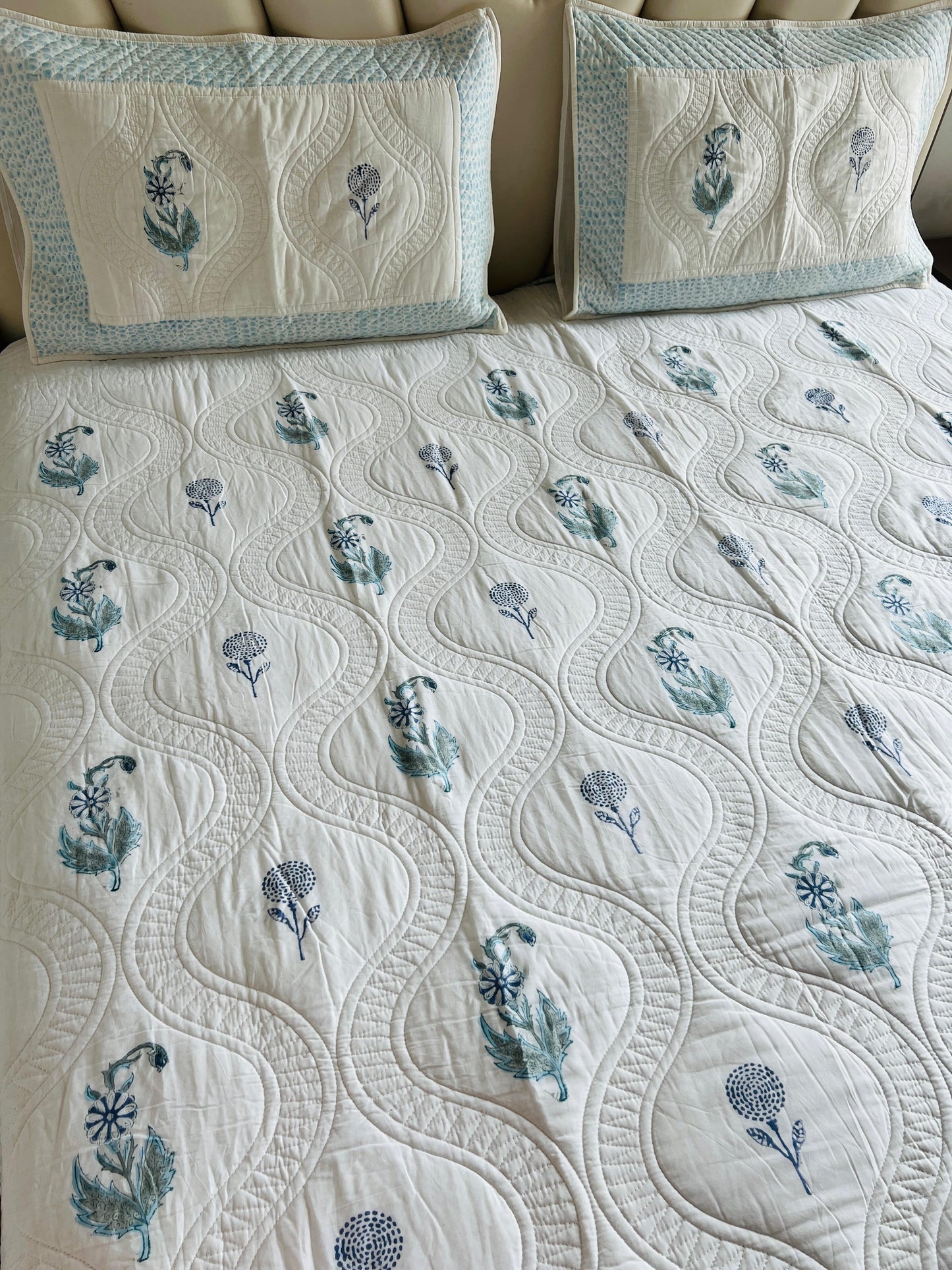 Jaal Handblock Quilted Bedcover 3pc Set