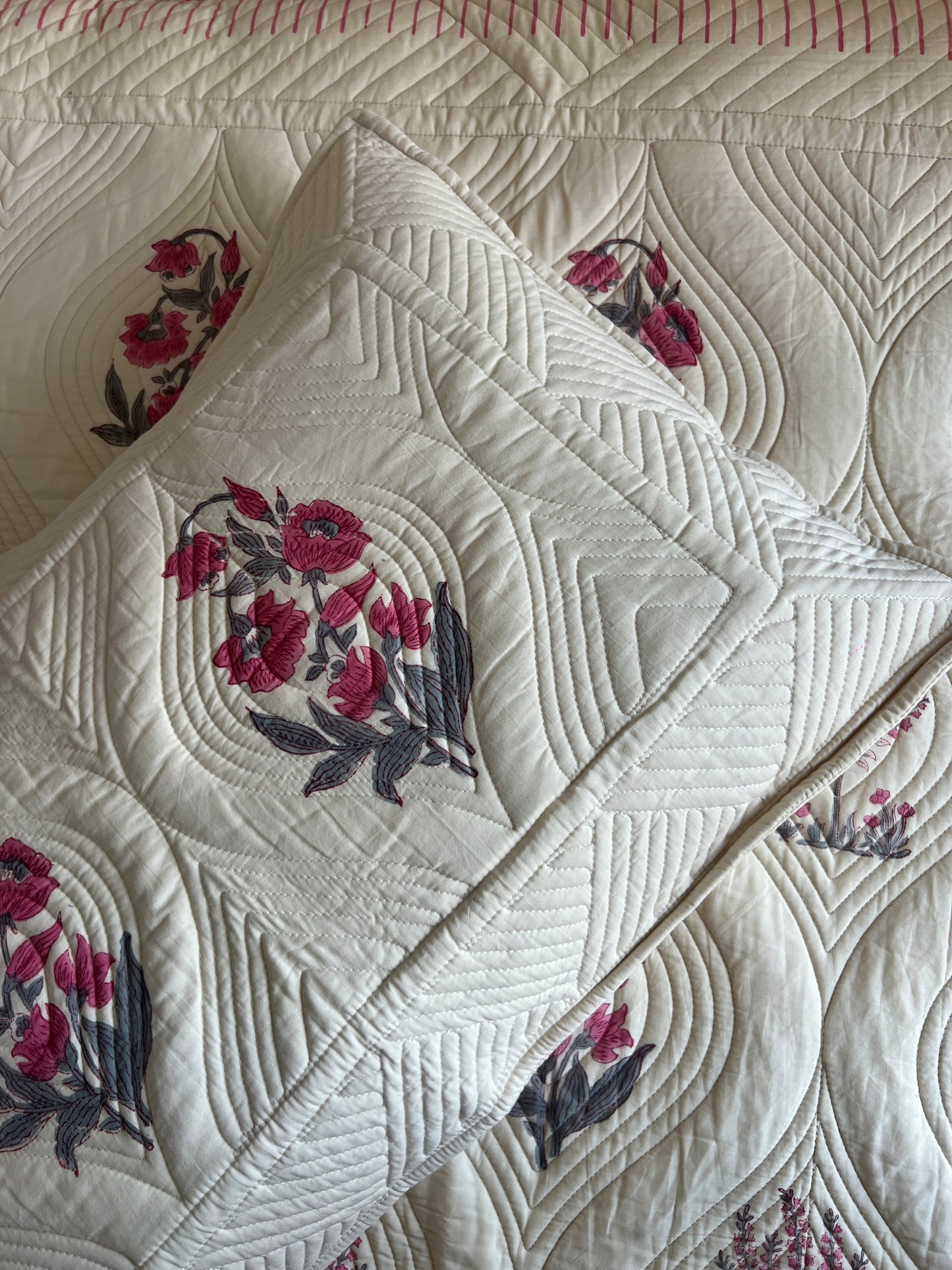 Wild Peony King Size Quilted Bedcover 3pc Set