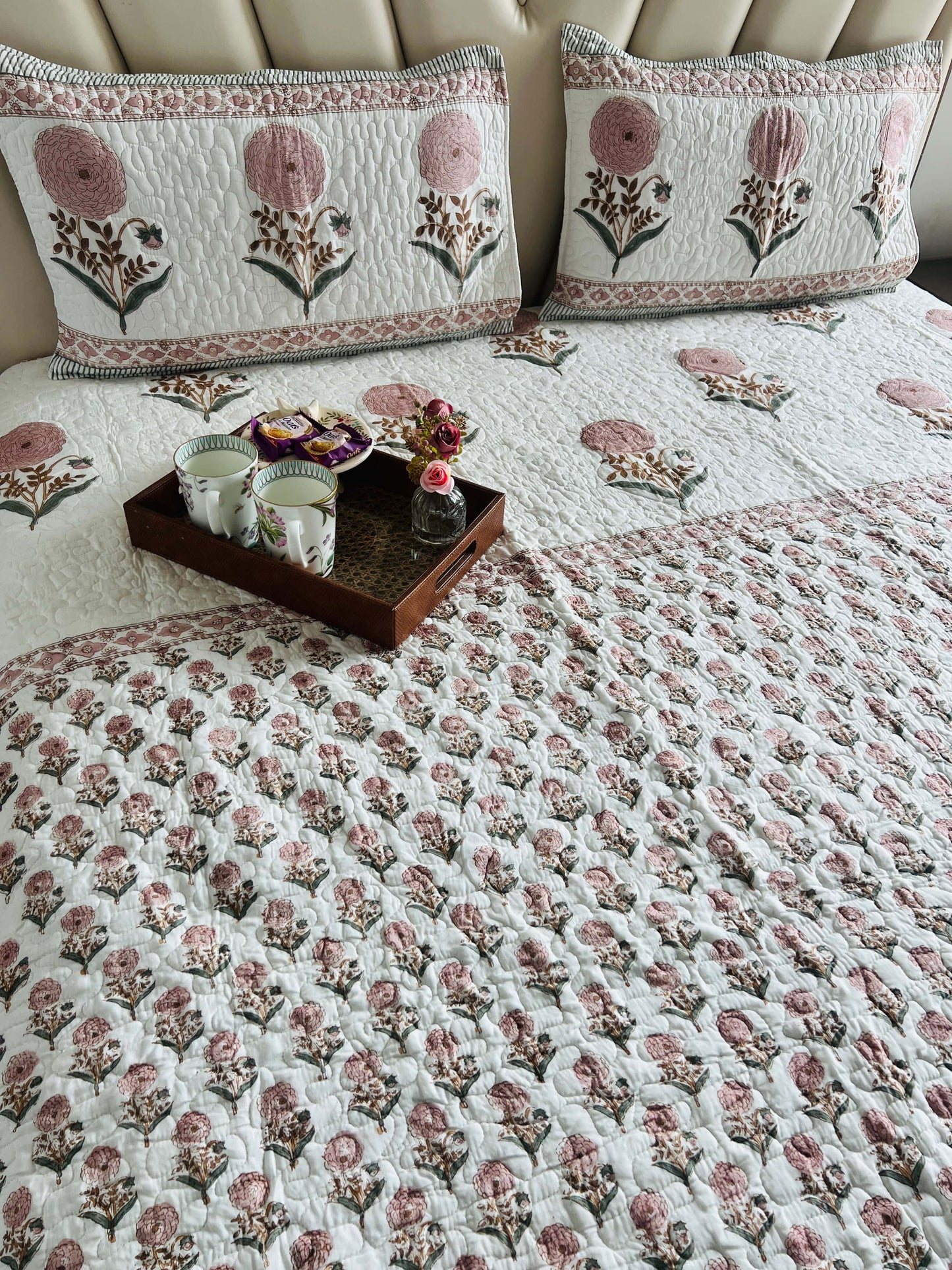 Handblock Quilted Bedcover 3pc Set