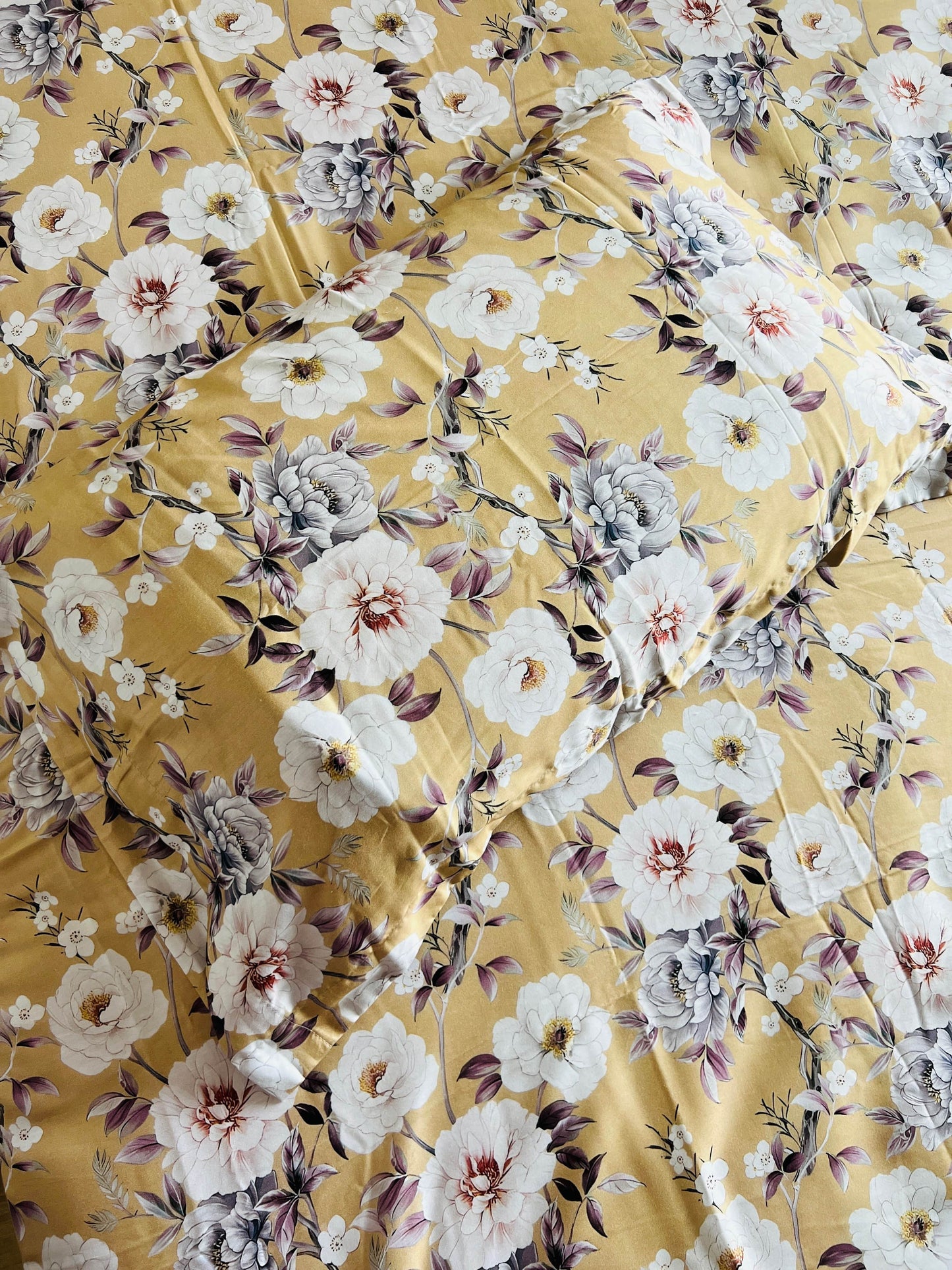 Yellow Floral King Size Printed Bedsheet