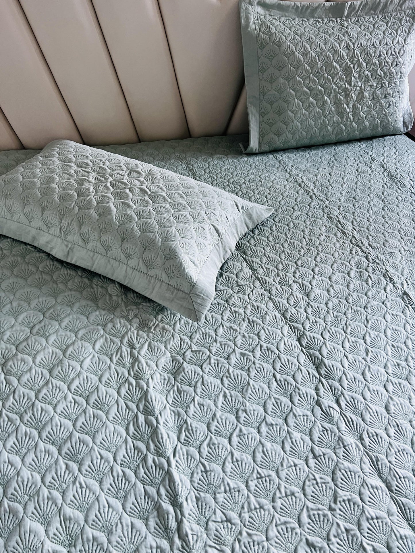 Ellora Quilted Solid Bedcover 3pc Set