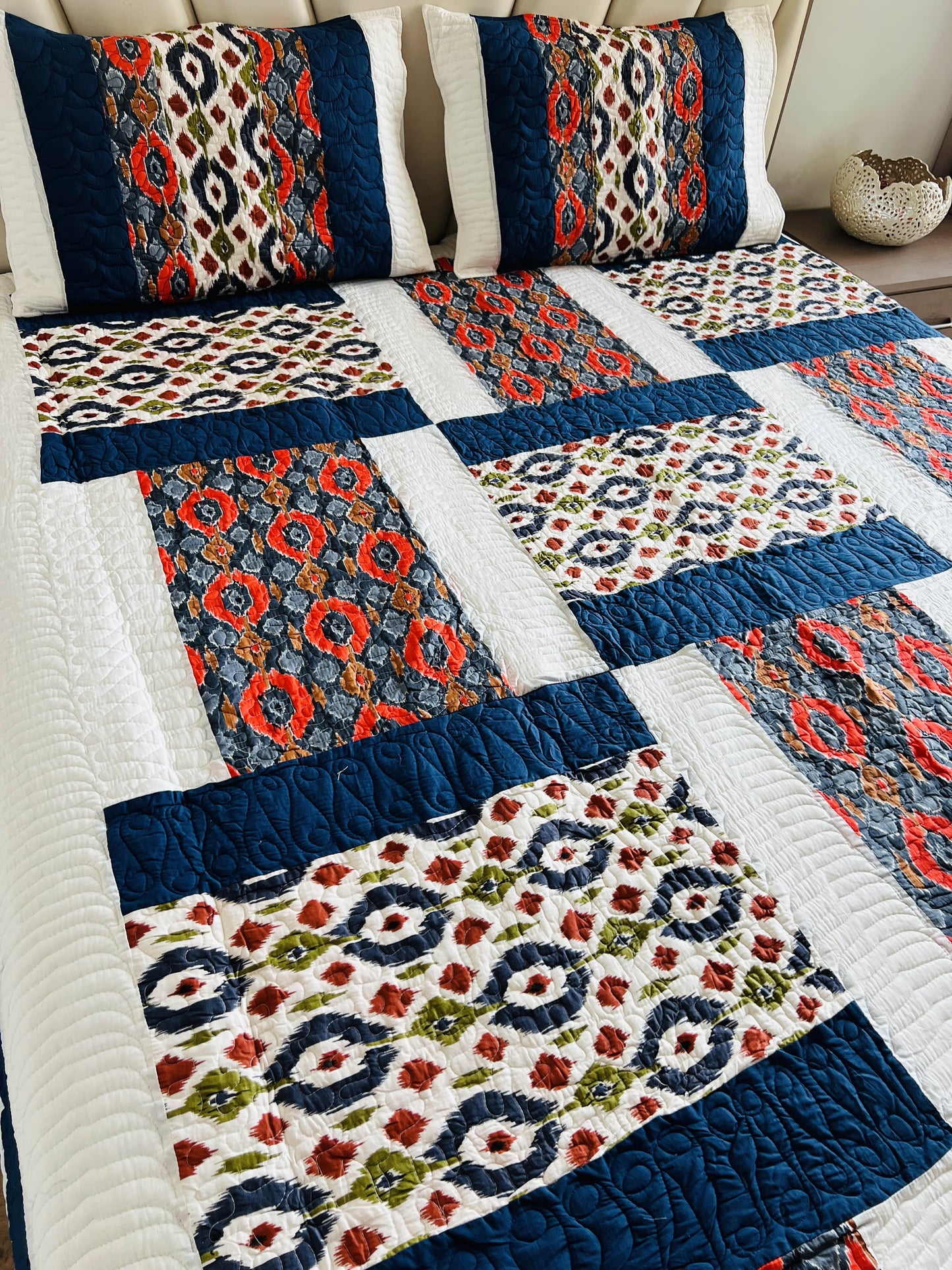 Ikkat Quilted Bedcover 3pc Set