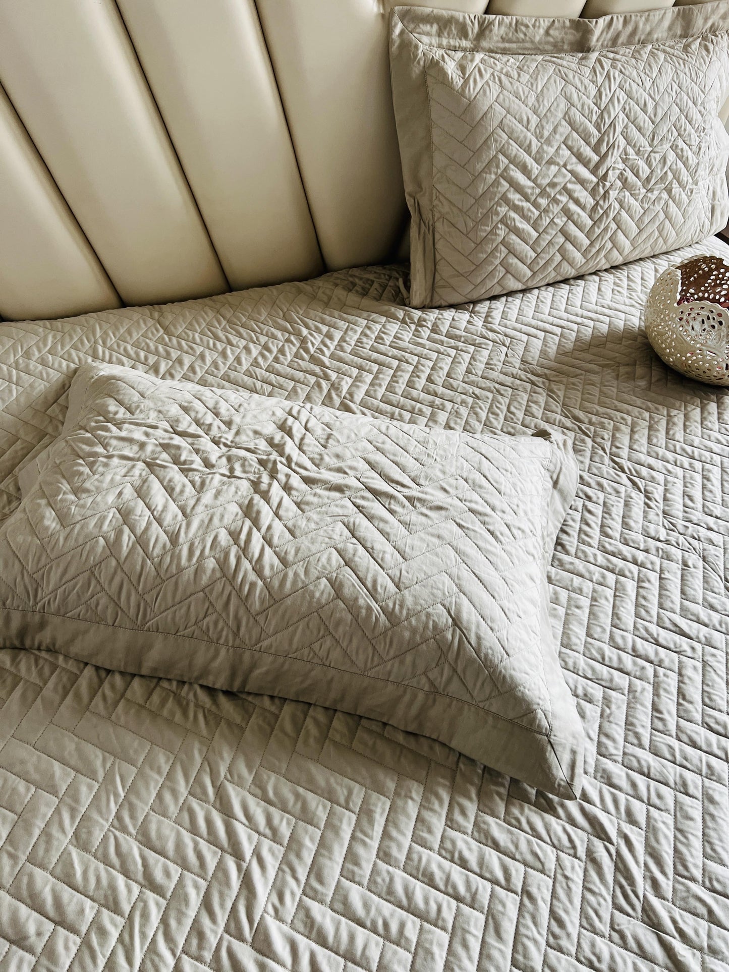 Zig Zag Quilted Solid Bedcover 3pc Set