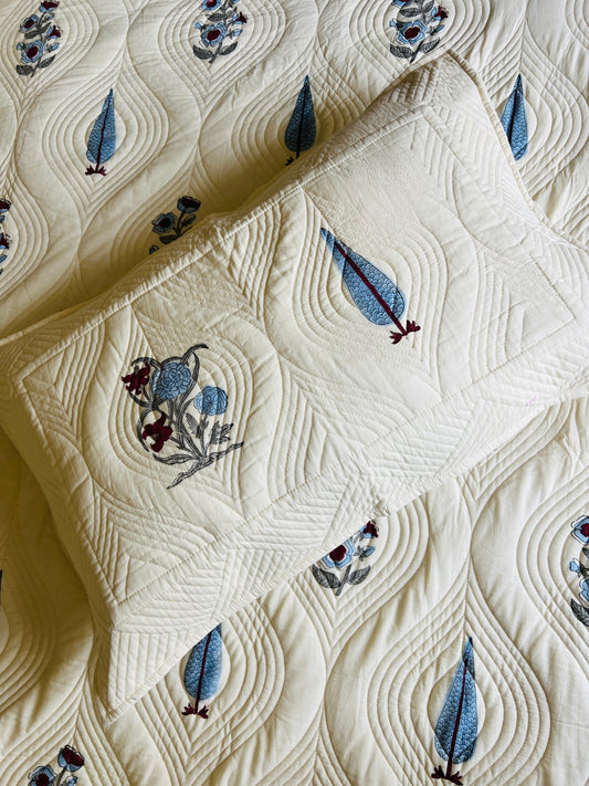Blue Buta King Size Quilted Bedcover 3pc Set