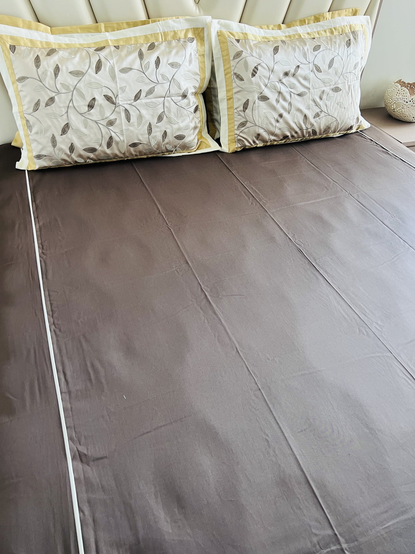 Dark Coffee Cotton Luxury Embroidery Bedsheet