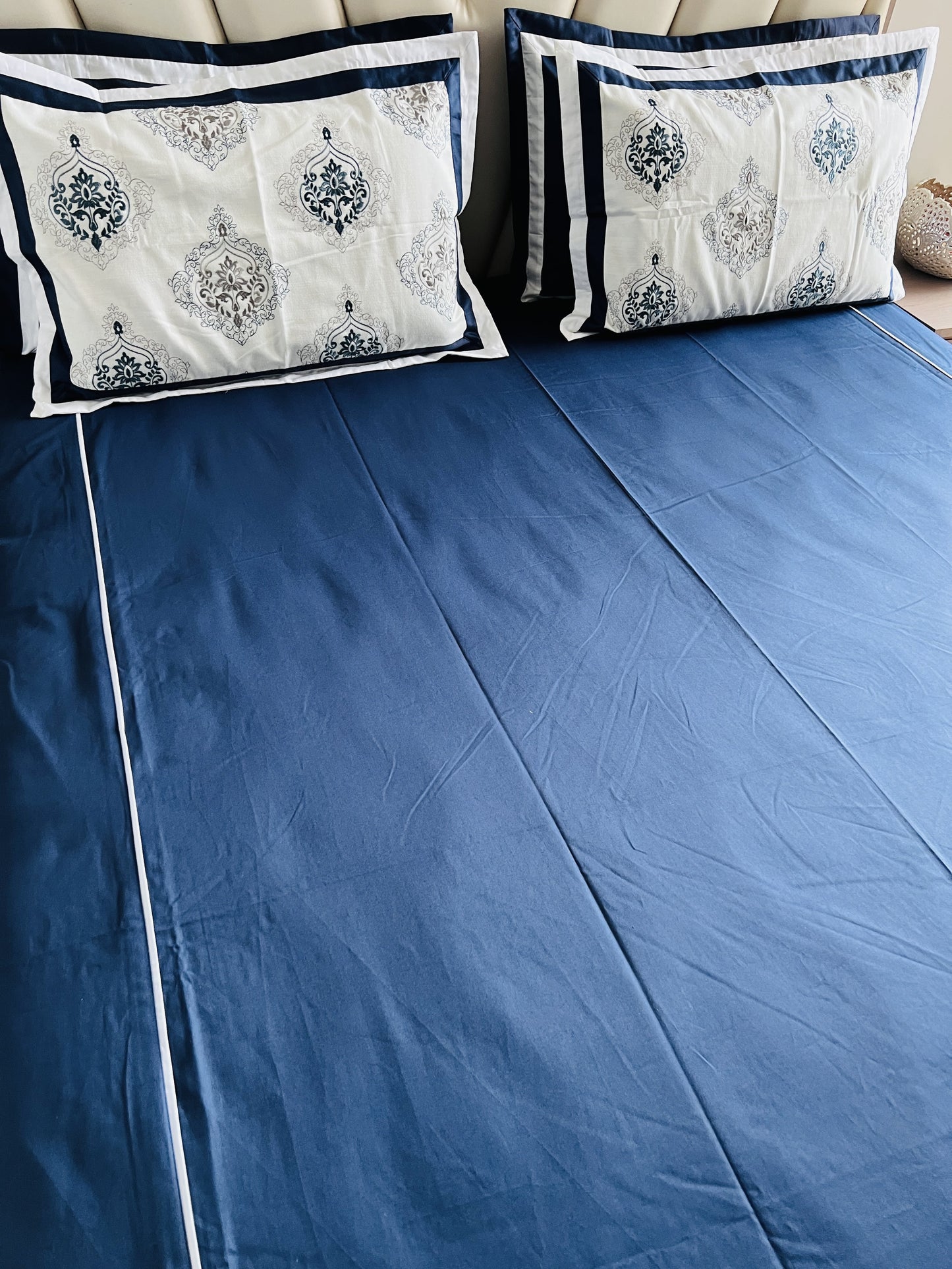 Navy Cotton Luxury Embroidery Bedsheet