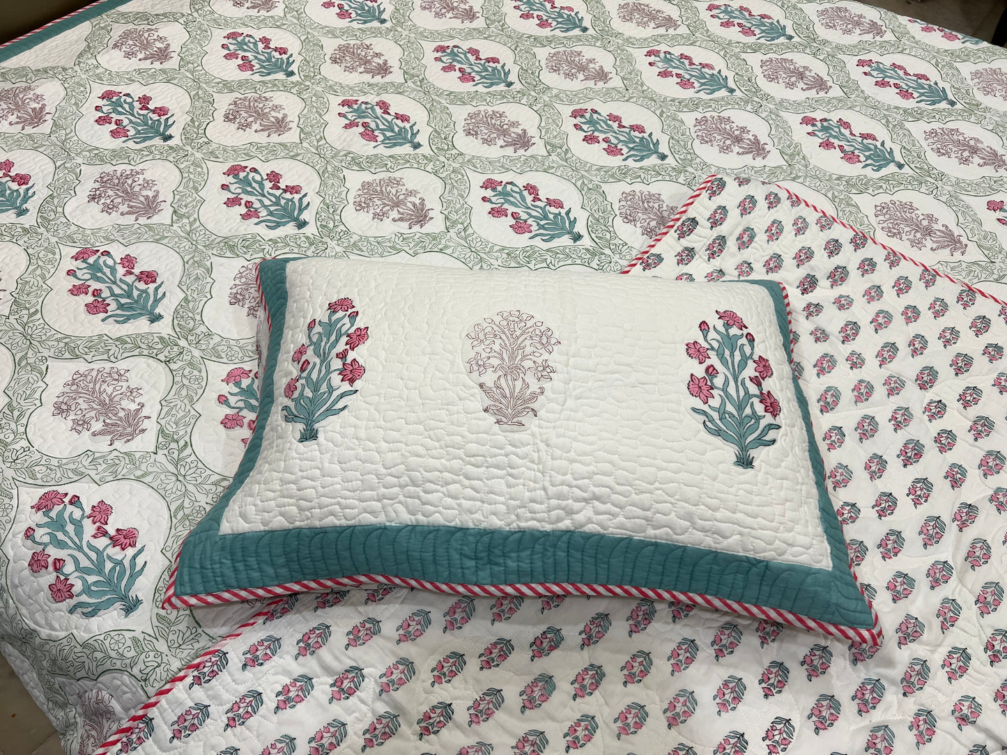 Handblock Reversible Quilted Bedcover 3pc Set