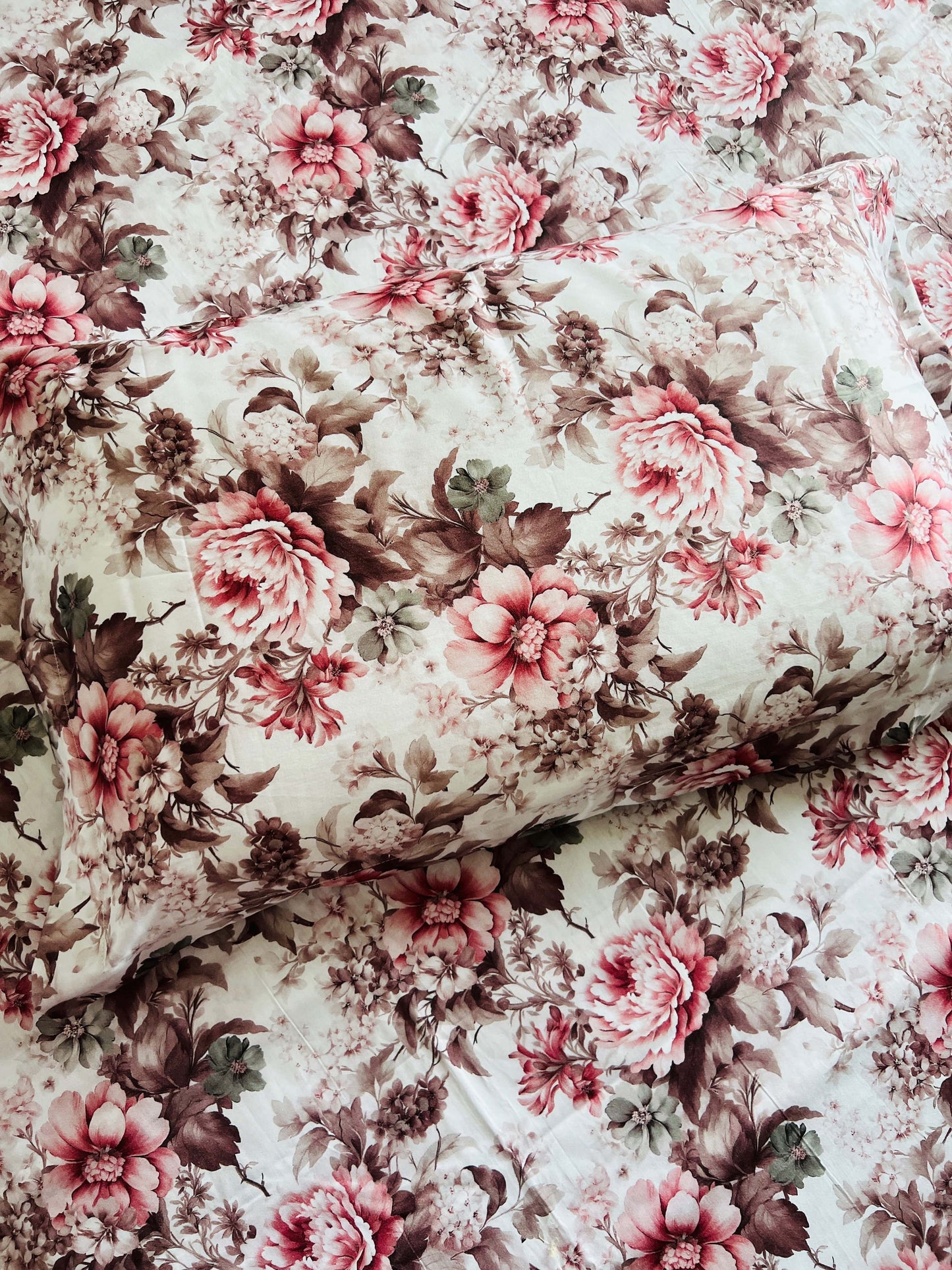Brown Floral King Size Printed Bedsheet