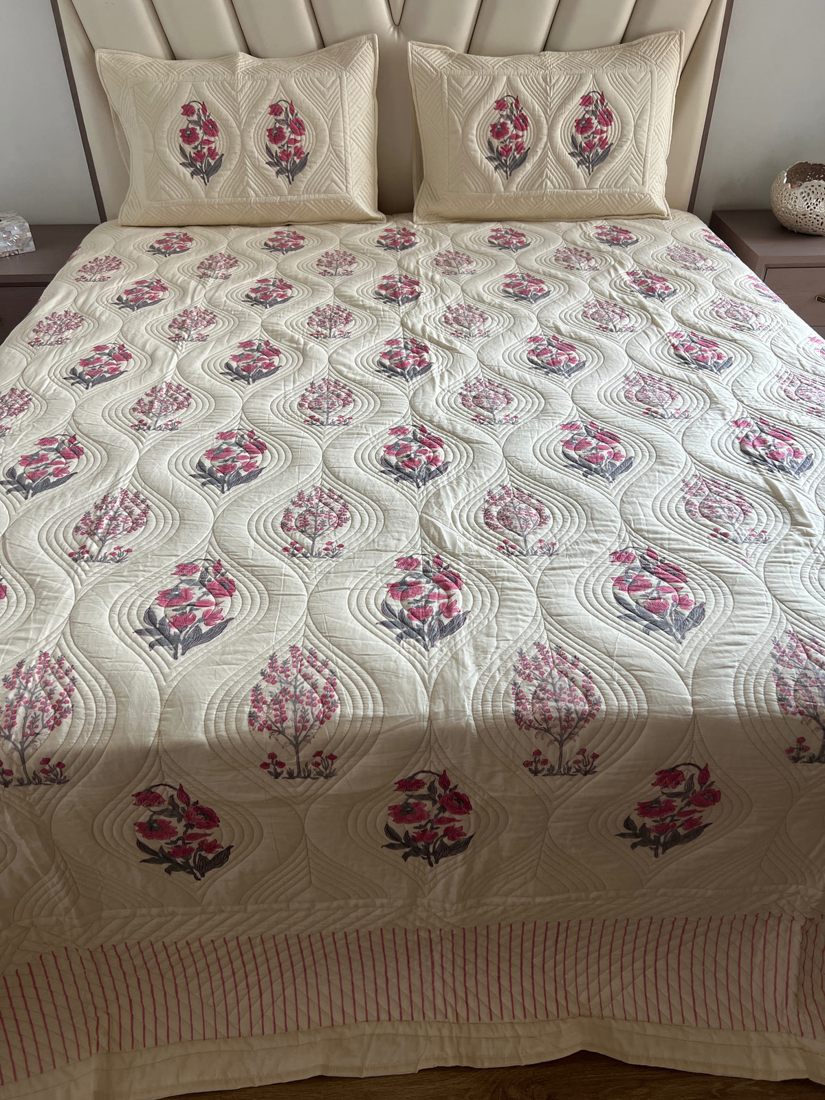 Wild Peony King Size Quilted Bedcover 3pc Set
