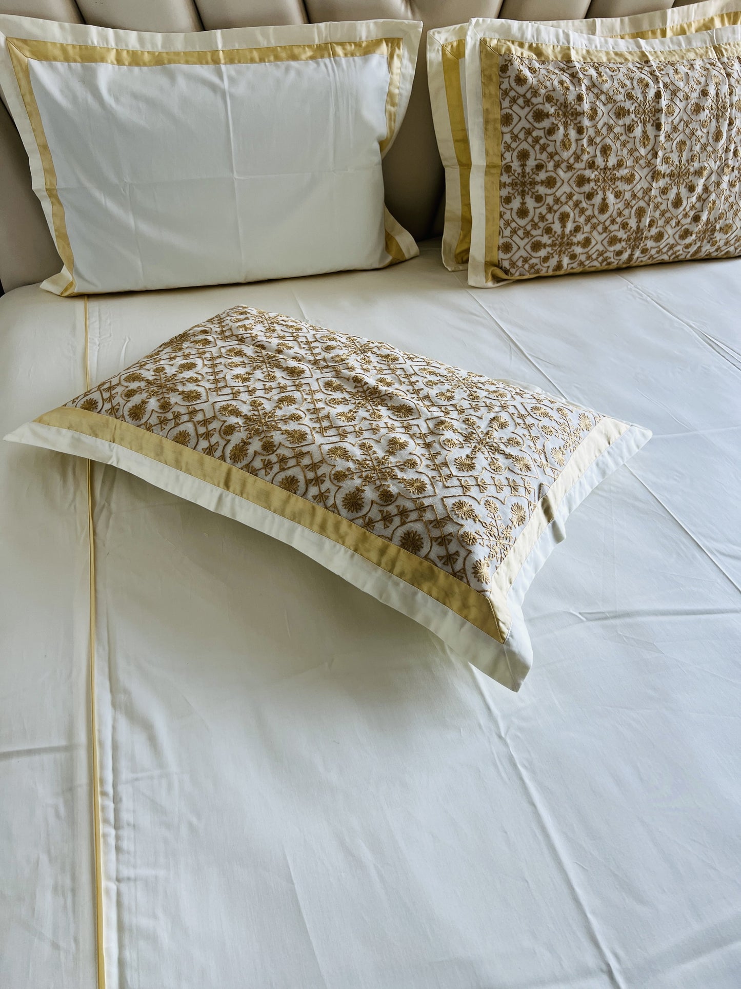 Off White Cotton Luxury Embroidery Bedsheet