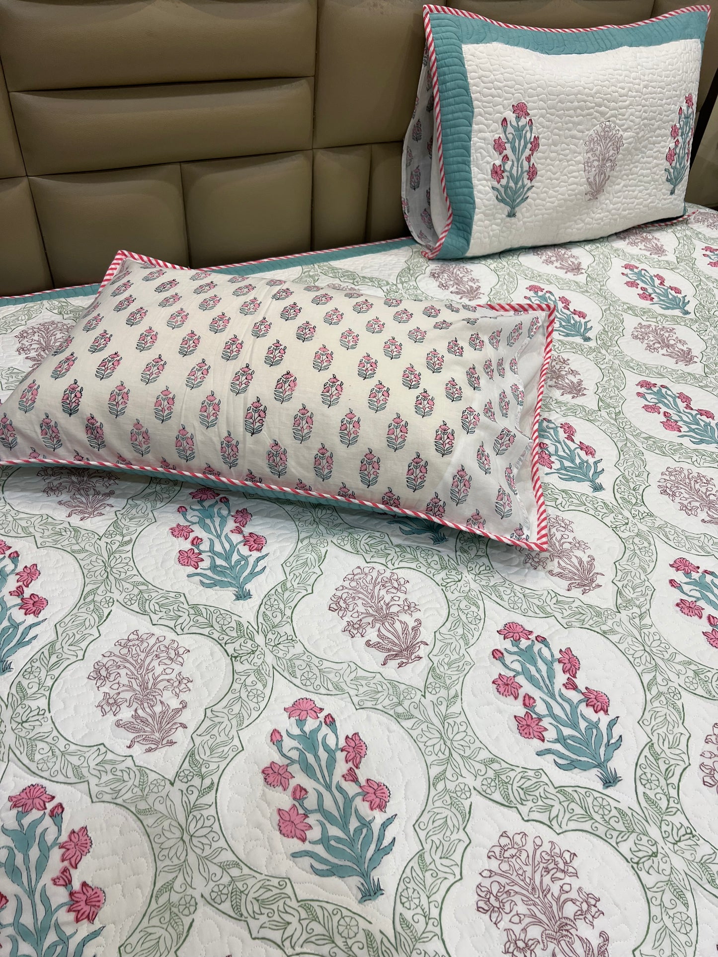 Handblock Reversible Quilted Bedcover 3pc Set