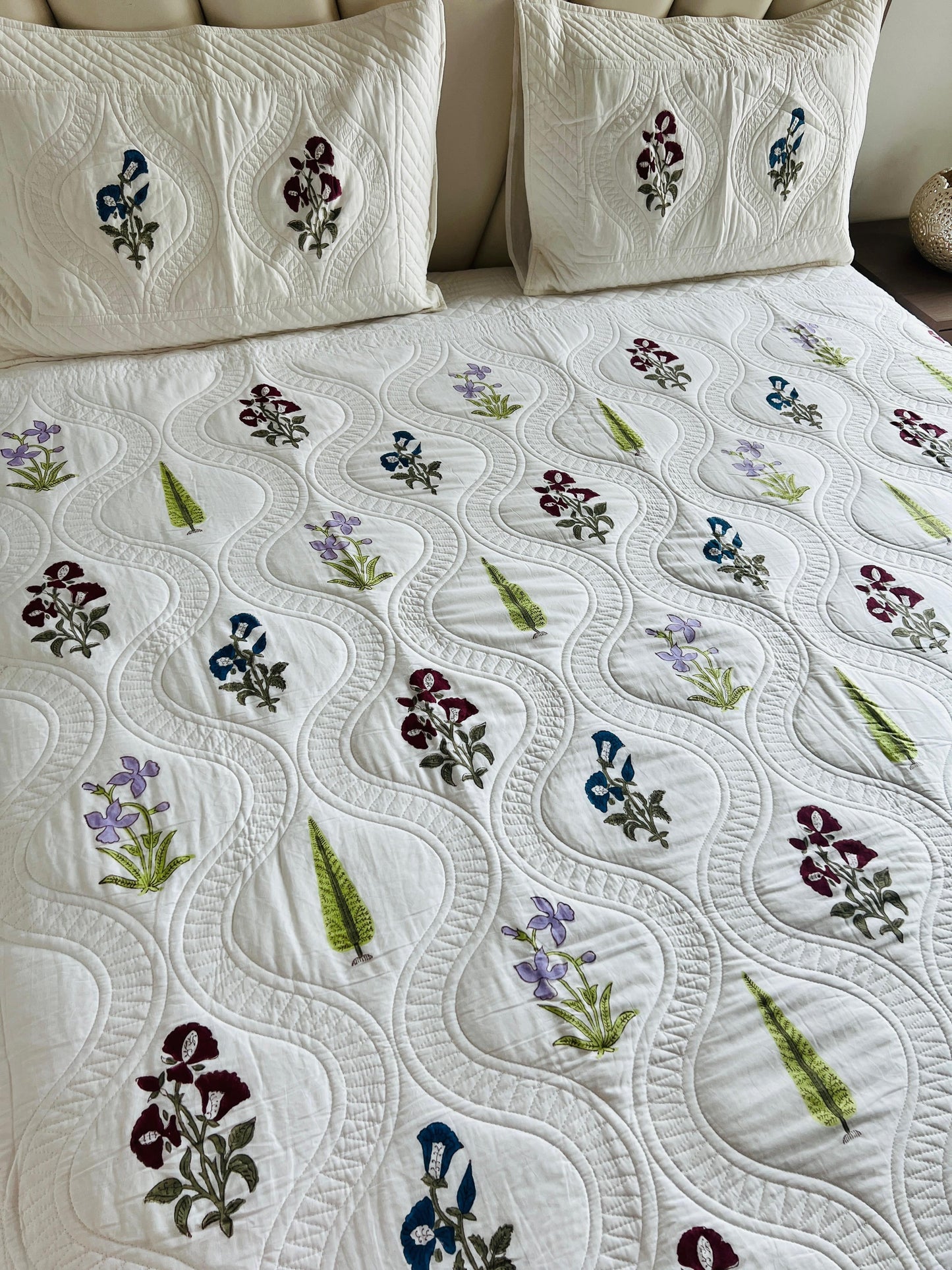 Jaal Handblock Quilted Bedcover 3pc Set