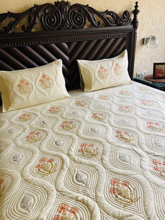 Floral King Size Quilted Bedcover 3pc Set