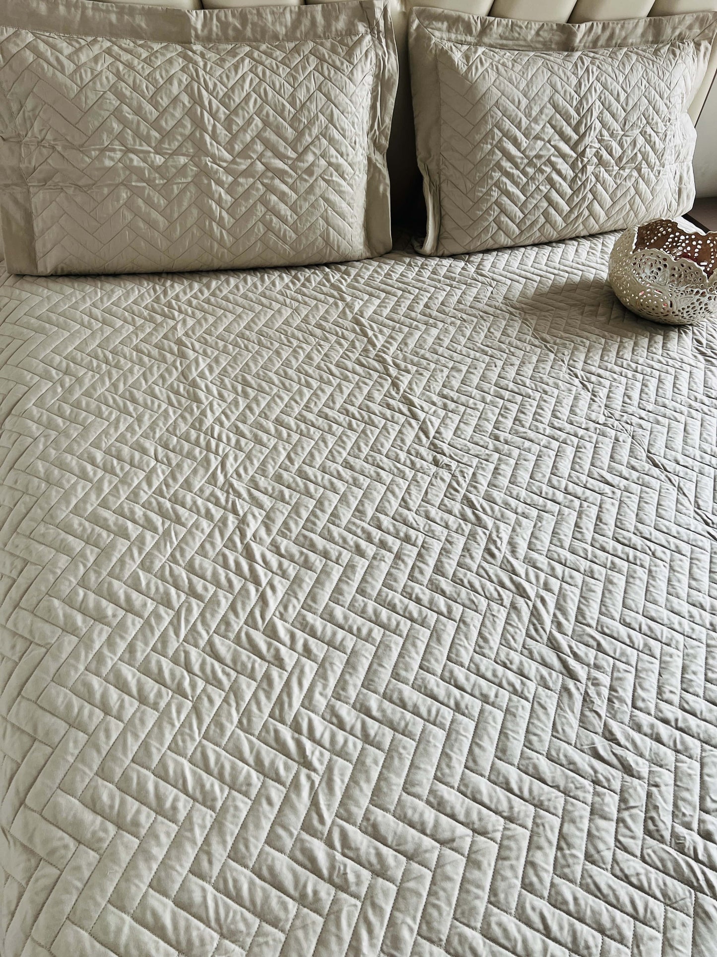 Zig Zag Quilted Solid Bedcover 3pc Set