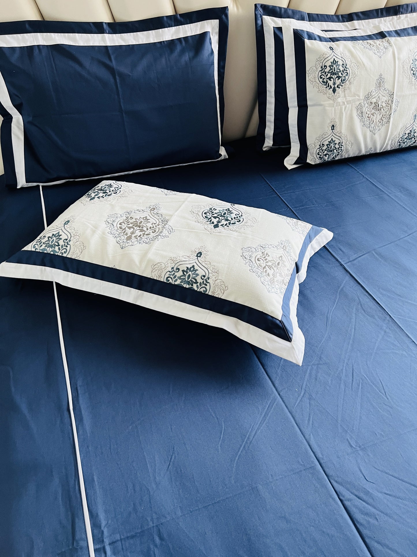 Navy Cotton Luxury Embroidery Bedsheet