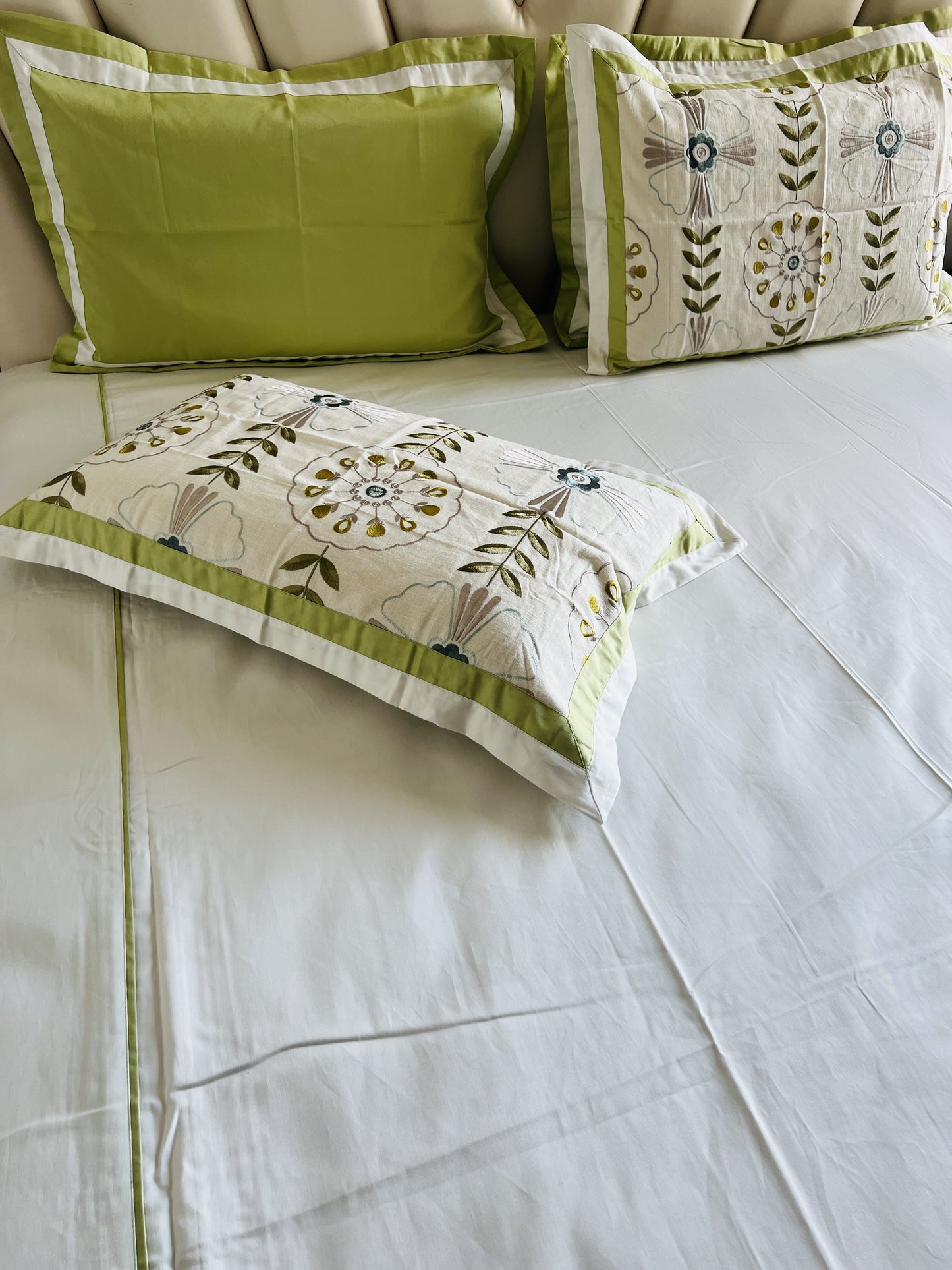 Cream Cotton Luxury Embroidery Bedsheet
