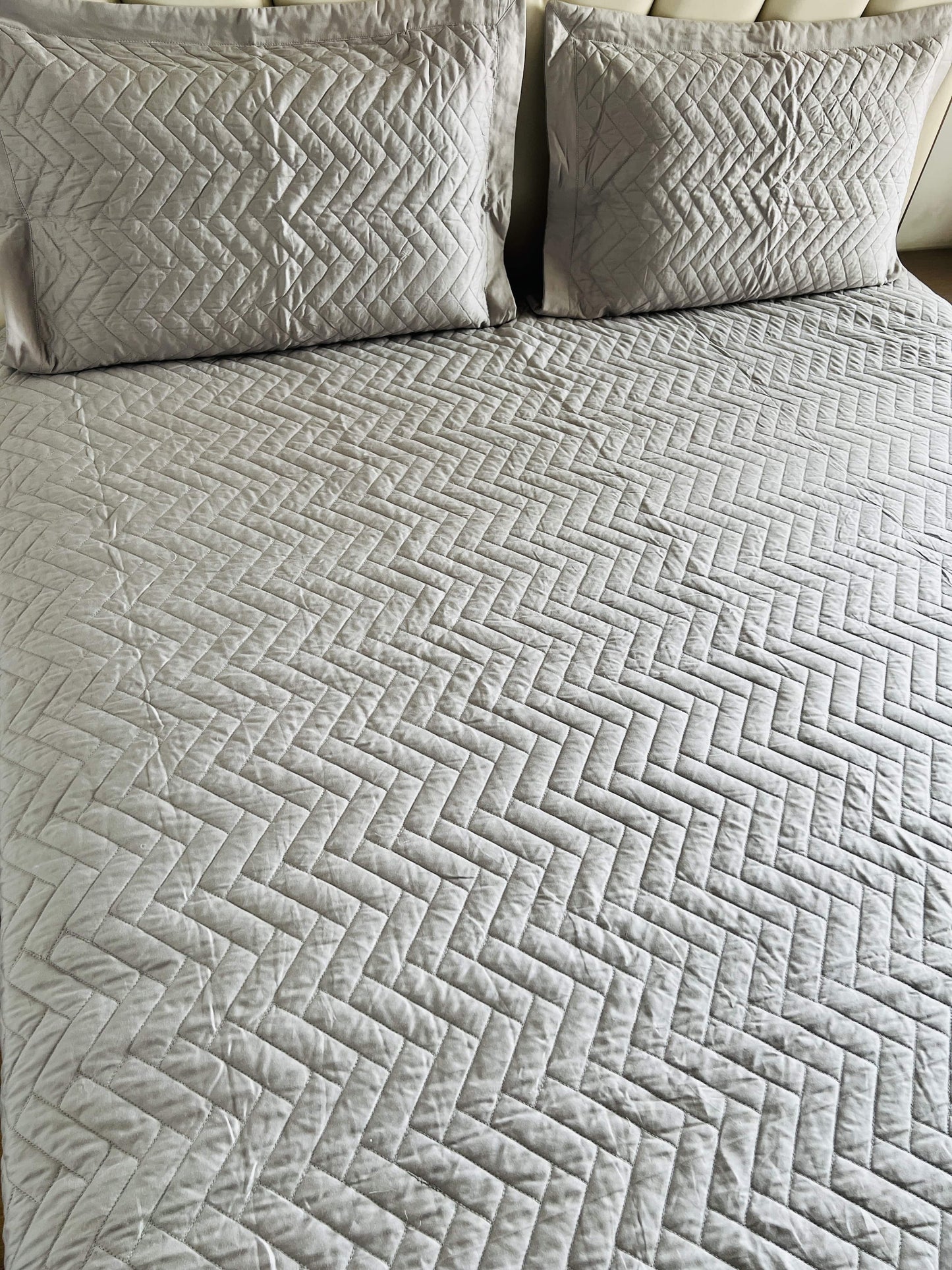 Zig Zag Quilted Solid Bedcover 3pc Set