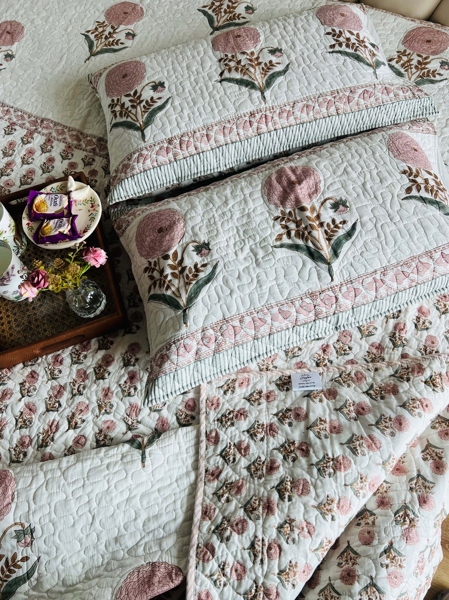 Handblock Quilted Bedcover 3pc Set