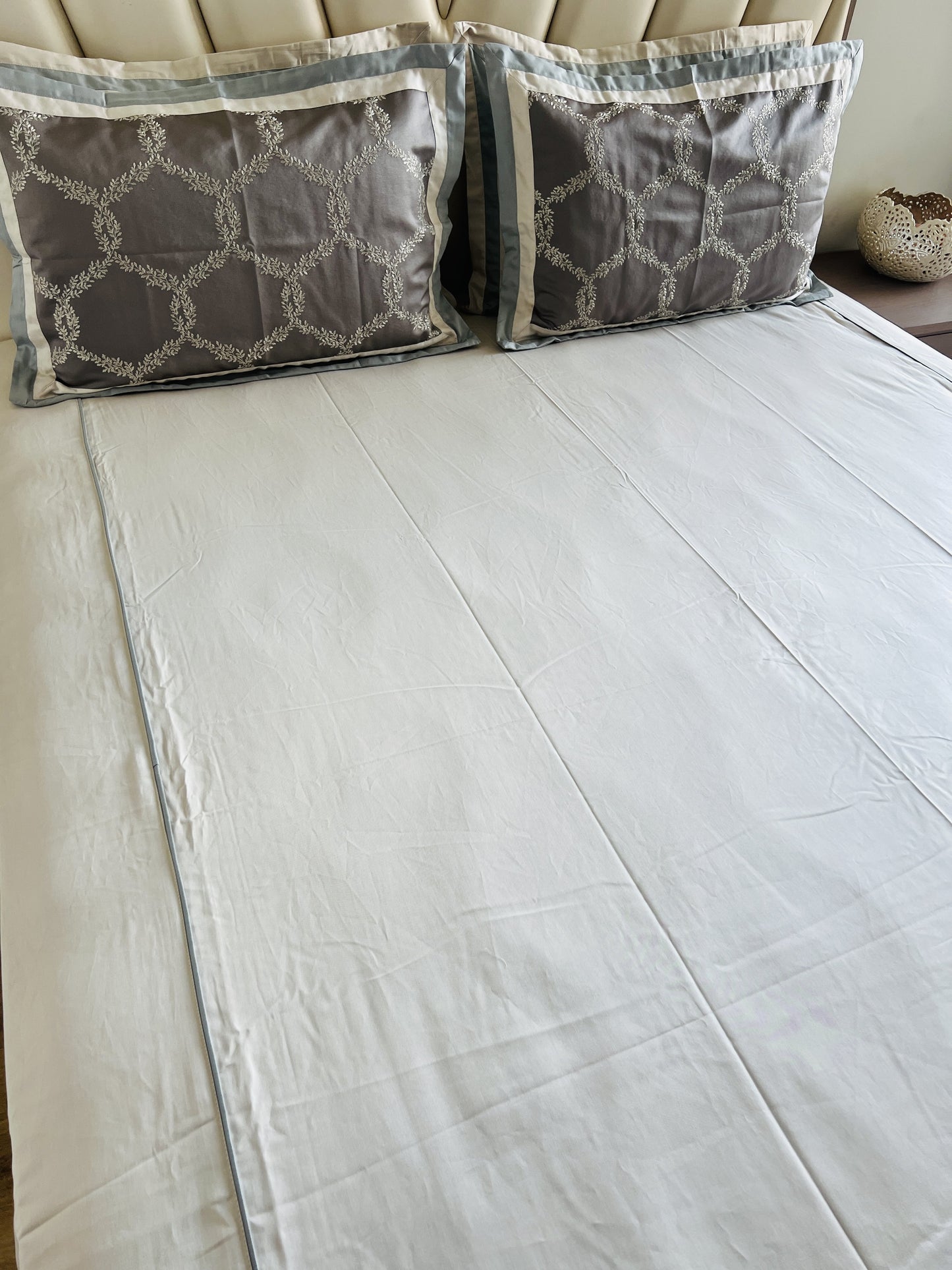 Cream Cotton Luxury Embroidery Bedsheet