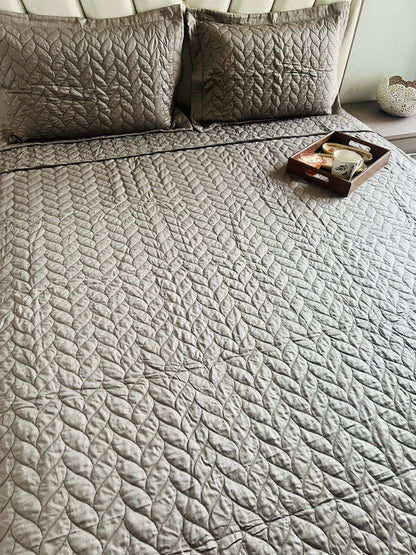 Leafy King Size Quilted Bedcover 3pc Set