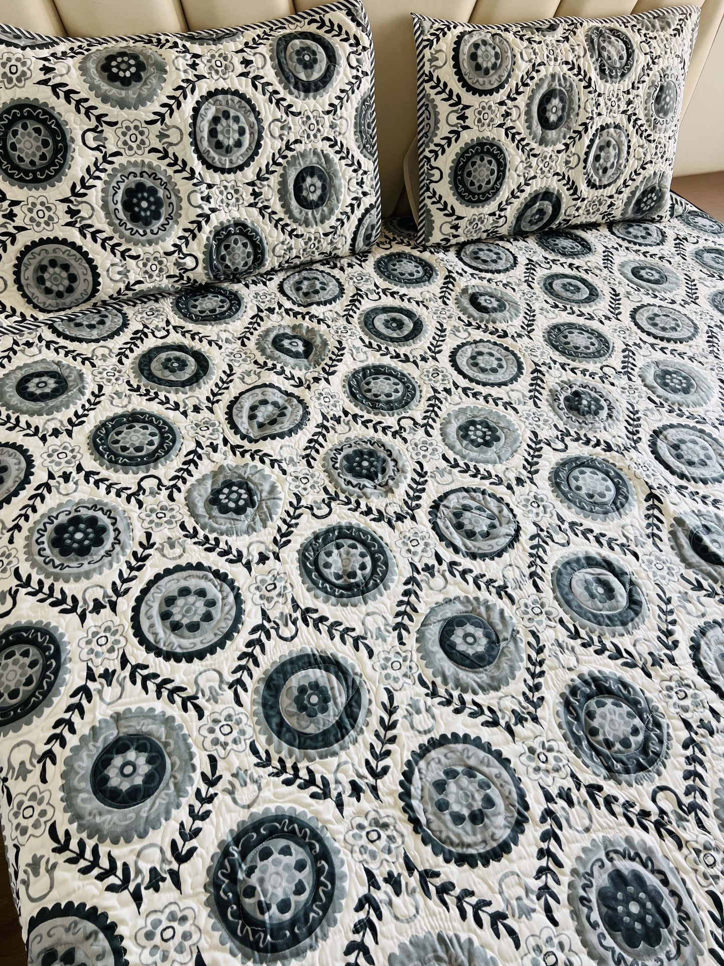 Chakra Brown Quilted Bedcover 3pc Set