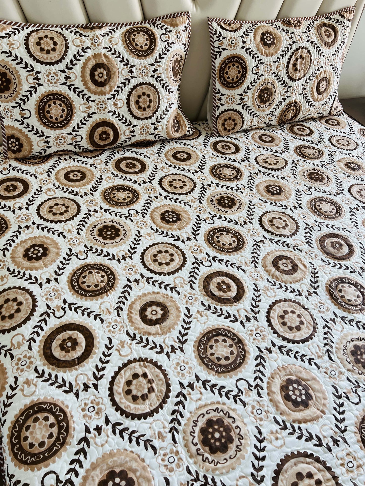 Chakra Brown Quilted Bedcover 3pc Set