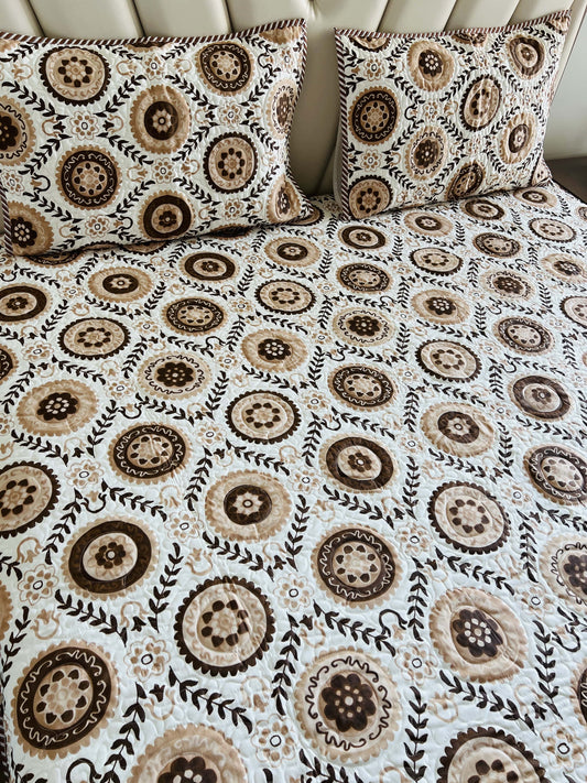 Chakra Brown Quilted Bedcover 3pc Set