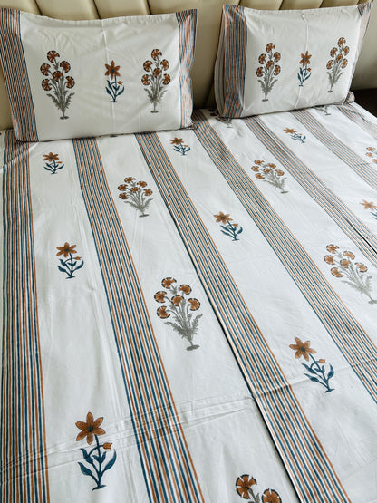 Mustard Stripes Handblock Reversible Quilt