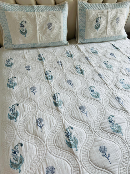 Jaal Handblock Quilted Bedcover 3pc Set
