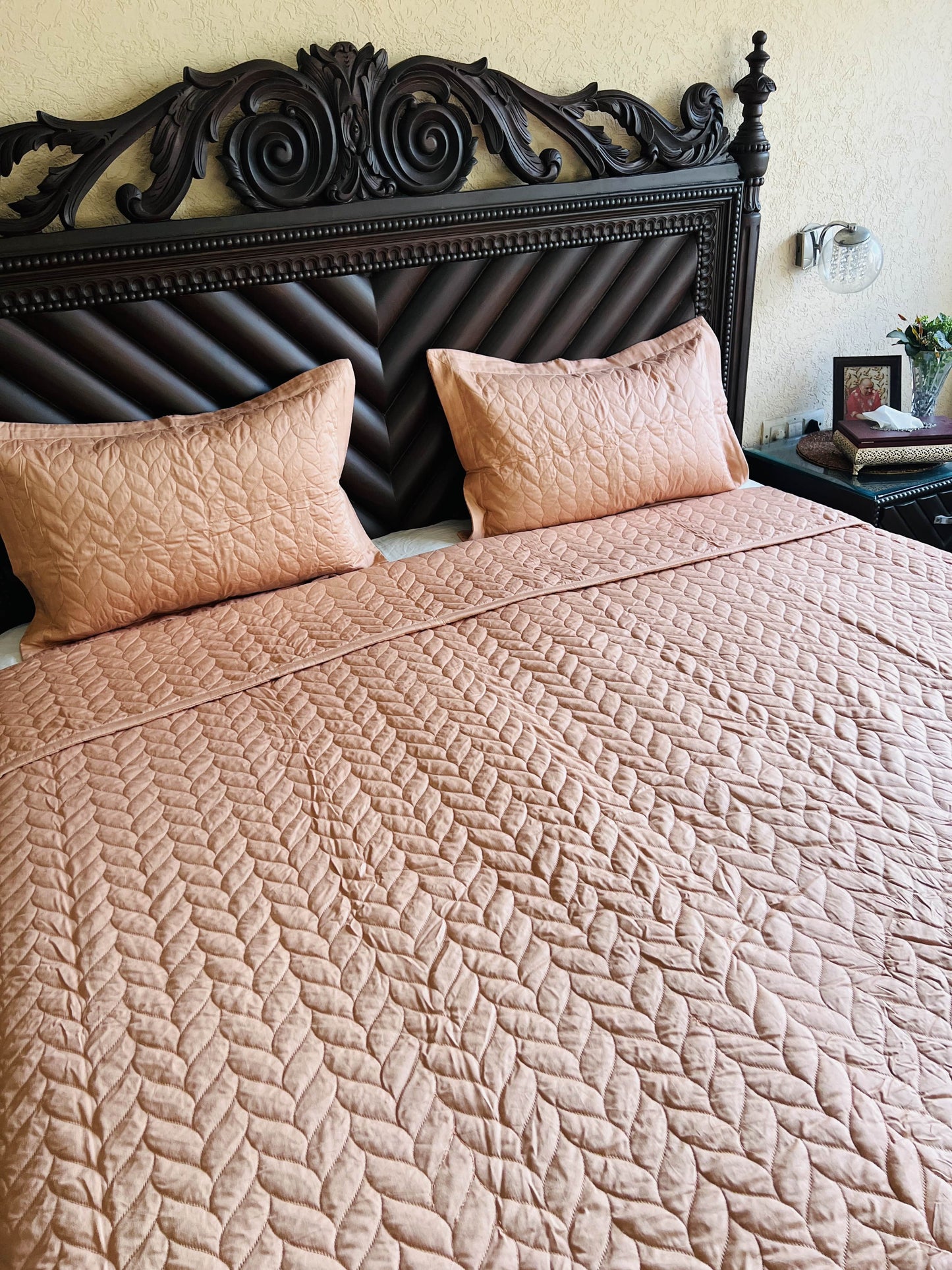 Leafy King Size Quilted Bedcover 3pc Set