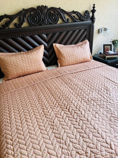 Leafy King Size Quilted Bedcover 3pc Set