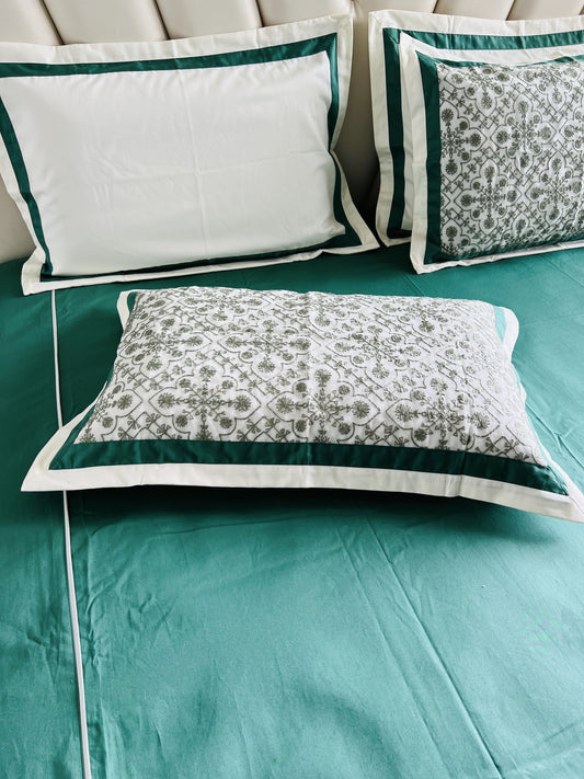 Emerald Green Cotton Luxury Embroidery Bedsheet