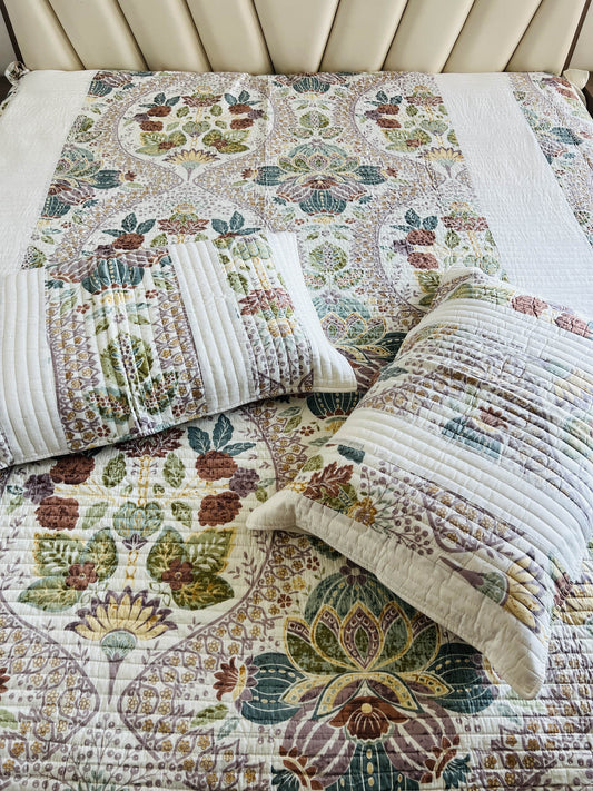 Multicoloured Quilted Bedcover 3pc Set