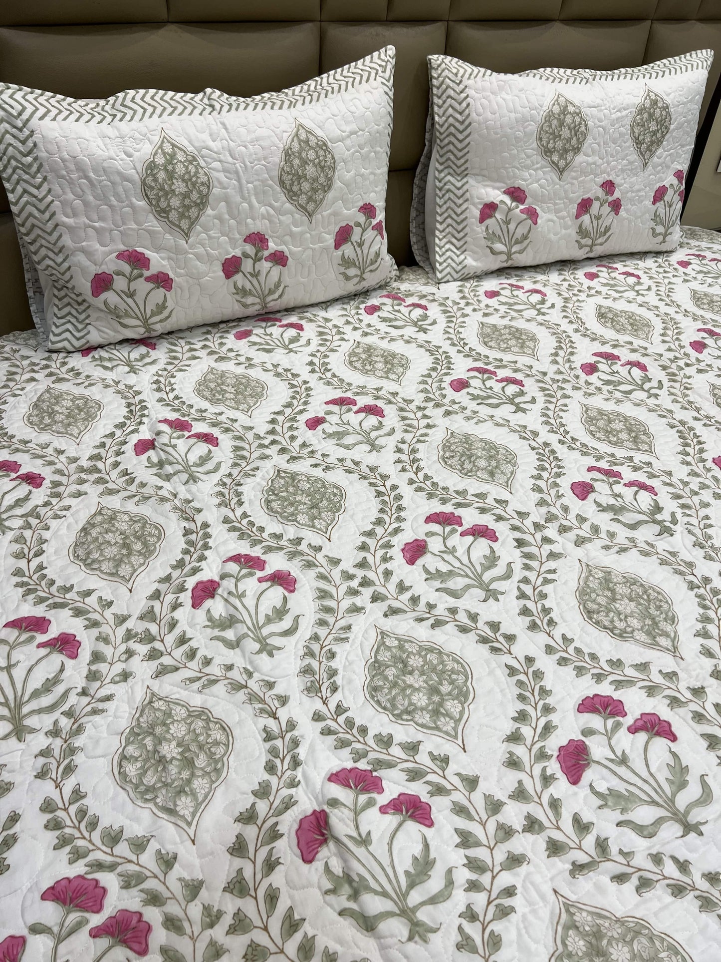 Handblock Quilted Bedcover 3pc Set