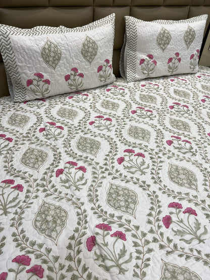 Handblock Quilted Bedcover 3pc Set