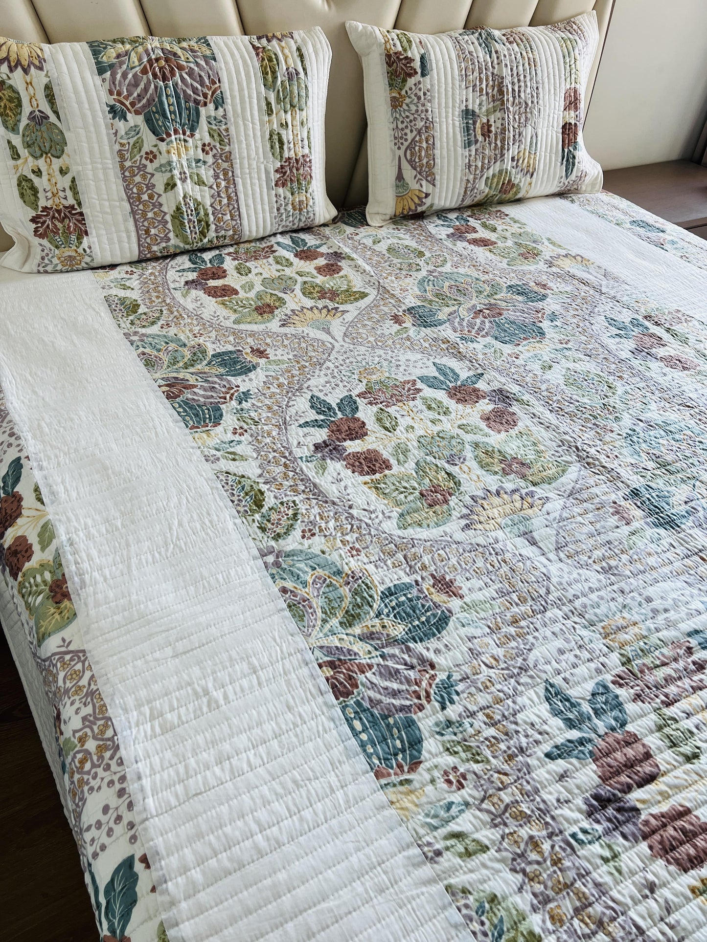 Multicoloured Quilted Bedcover 3pc Set