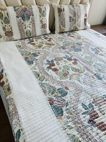 Multicoloured Quilted Bedcover 3pc Set
