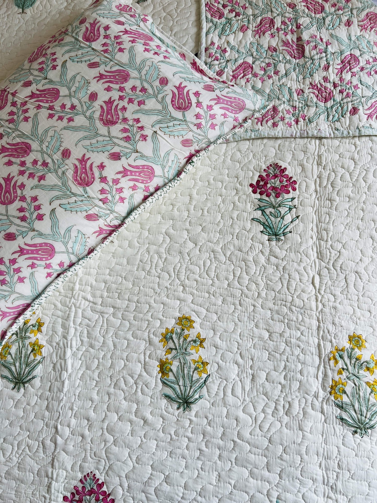 Handblock Quilted Bedcover 3pc Set
