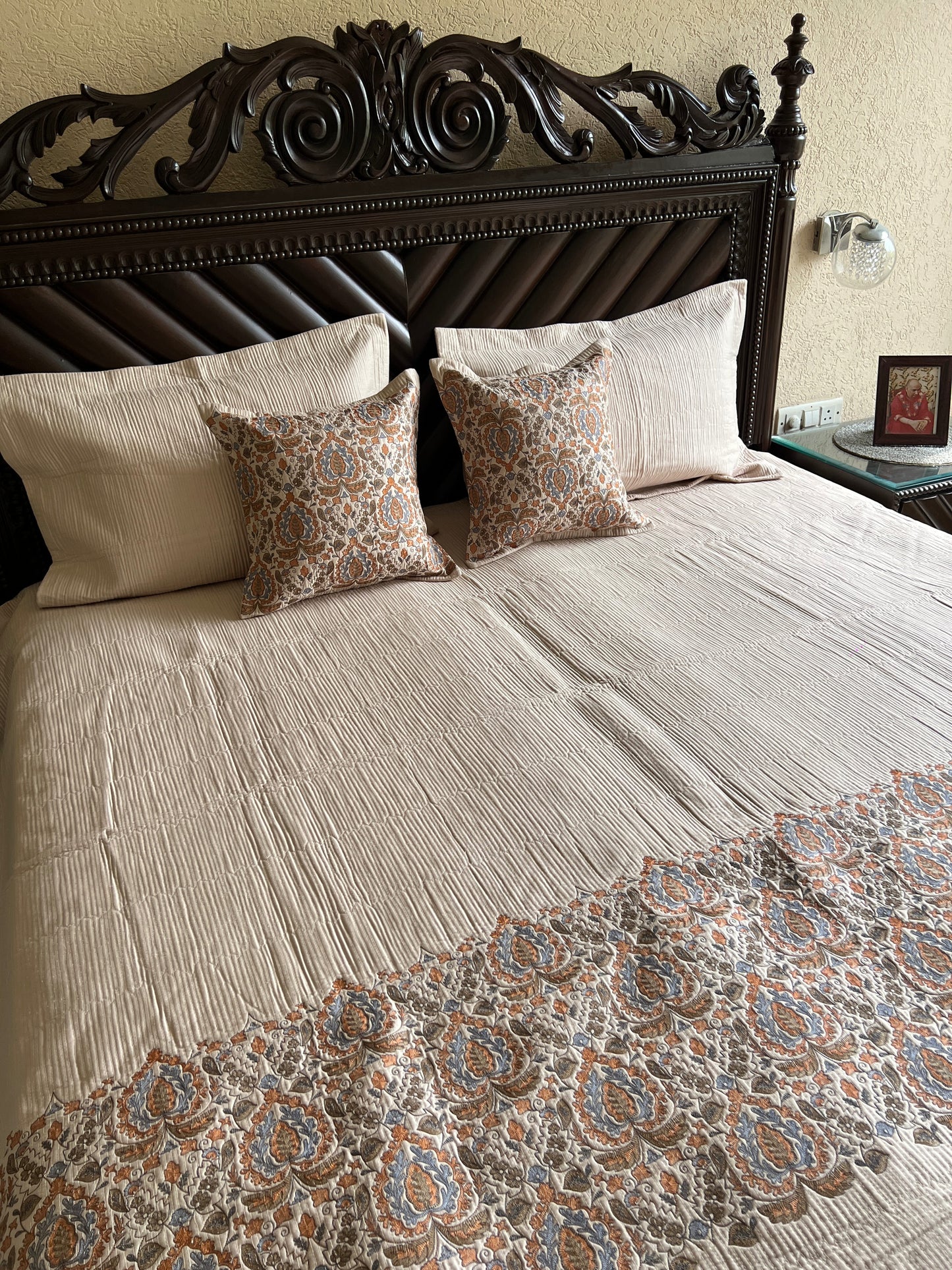 Noor Beige Embroidered Luxury Bedcover Set