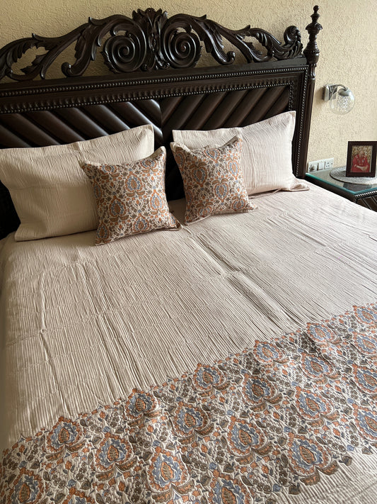 Noor Beige Embroidered Luxury Bedcover Set