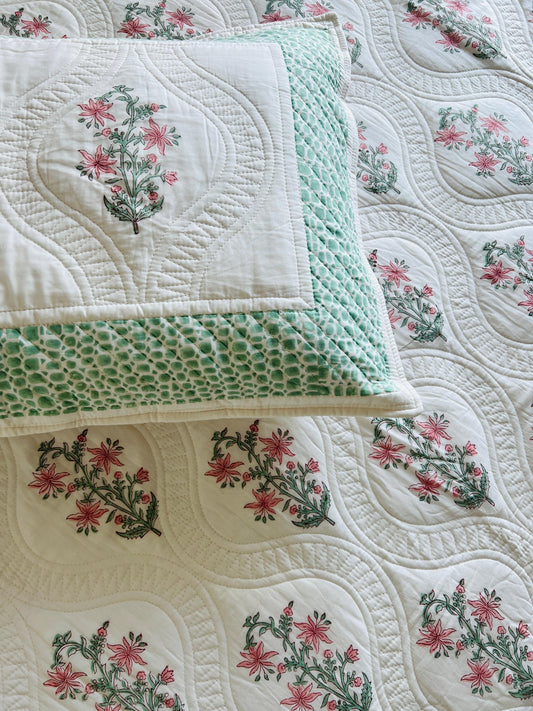 Jaal Handblock King Size Quilted Bedcover 3pc Set