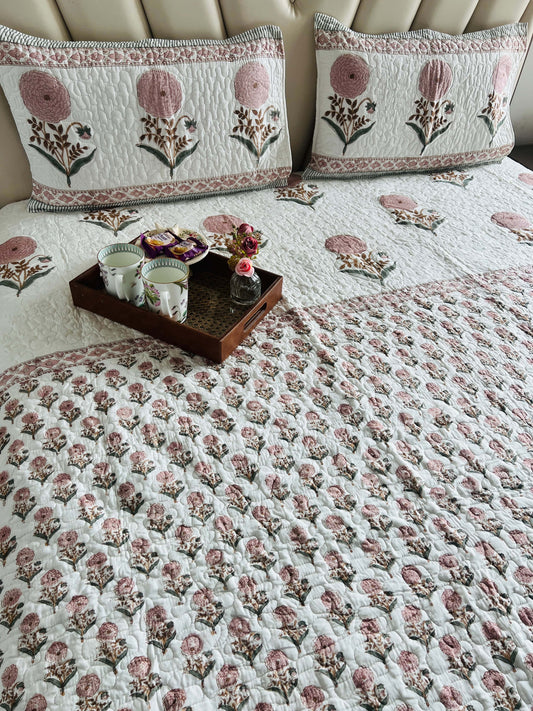 Handblock Quilted Bedcover 3pc Set