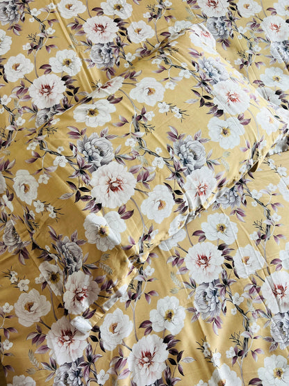 Yellow Floral King Size Printed Bedsheet