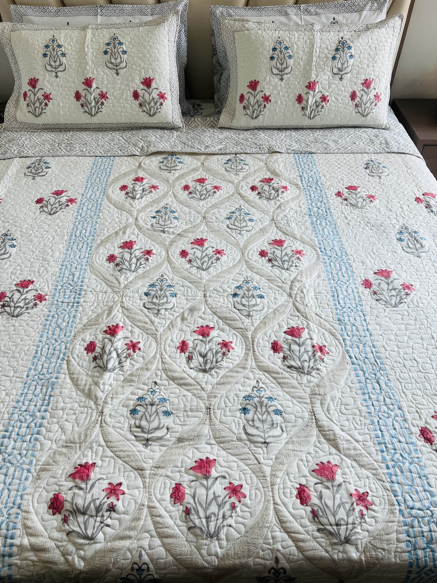 Handblock Quilted Bedcover 3pc Set