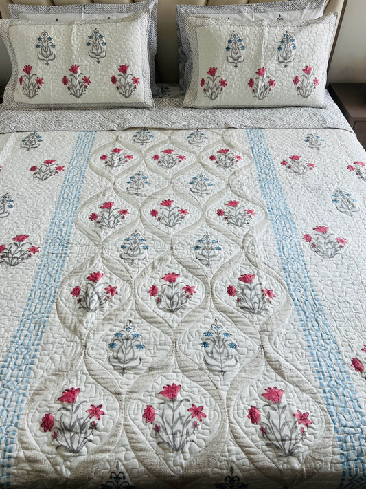 Handblock Quilted Bedcover 3pc Set