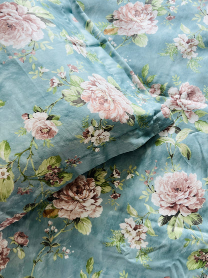 Blue Floral King Size Printed Bedsheet