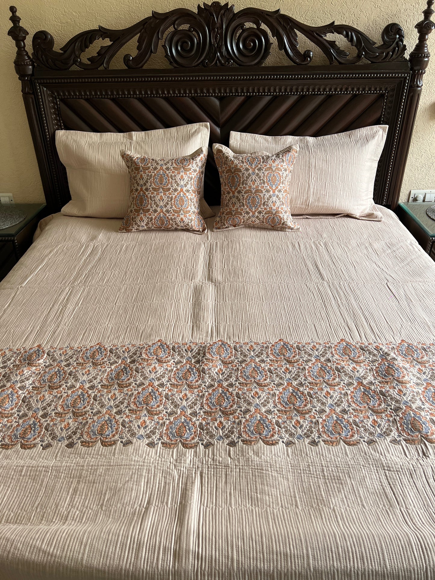 Noor Beige Embroidered Luxury Bedcover Set