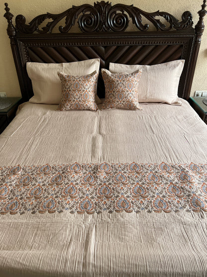 Noor Beige Embroidered Luxury Bedcover Set